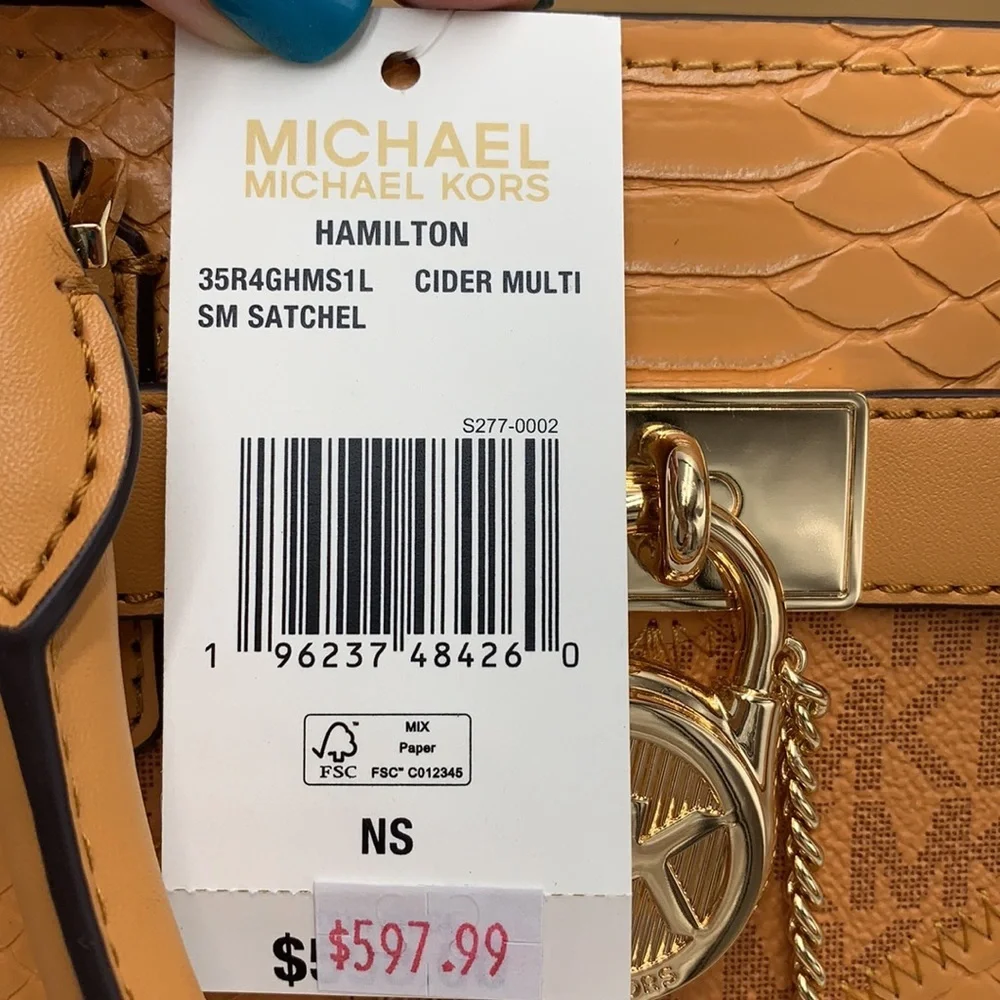 MICHAEL KORS  Hamilton Small Signature Logo and Snake Embossed Satchel Cider